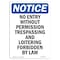 Signmission OSHA Notice Sign, 5" Height, No Entry Without Permission Trespassing Sign, Portrait OS-NS-D-35-V-14525 - alternate 1